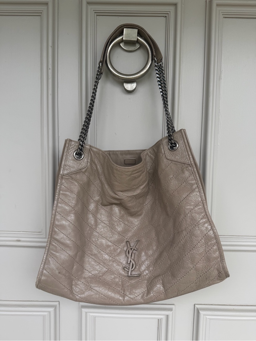 Saint Laurent Taupe Quilted Chain-Handle Shoulder Bag